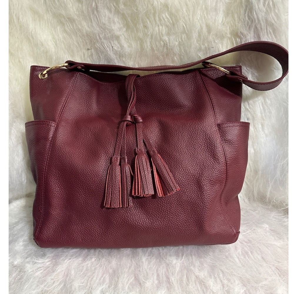 Laggo Hobo Bag Women OS Burgundy Pebbled Leather Tassel Gold Hardware Excellent